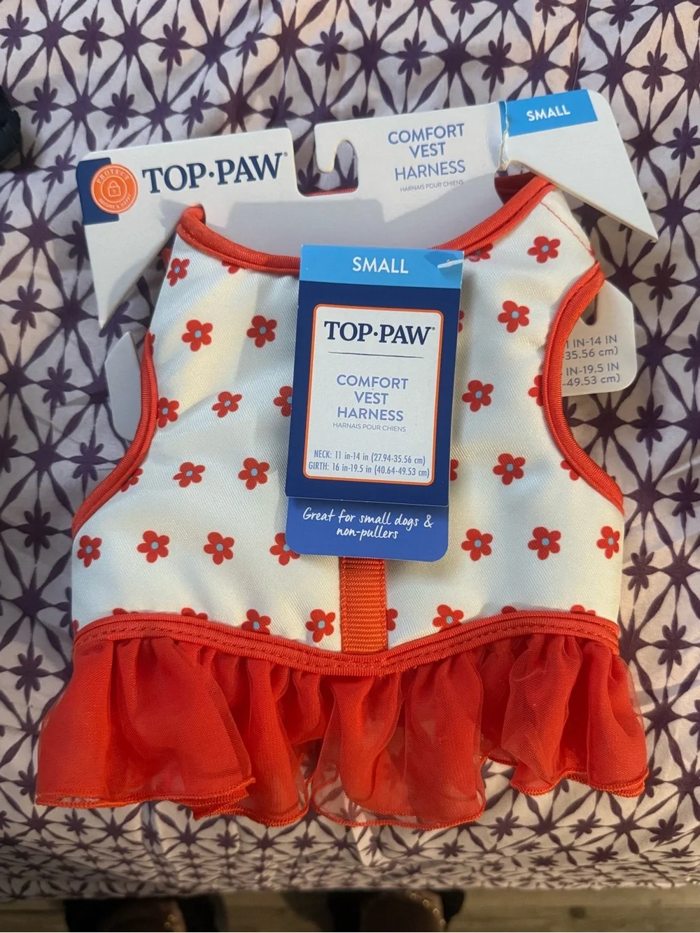 Top Paw Floral Comfort Vest Dog Harness Size Small – Red & White NWT